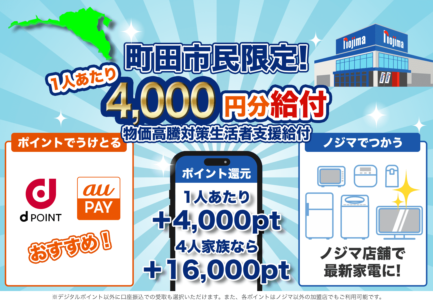 【町田市民限定】物価高騰対策生活者支援給付（4000円相当）はノジマで使えます！トップ画像